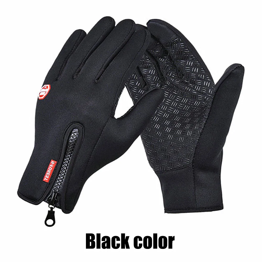 Quaslover противоскользящие ветрозащитные перчатки для мужчин зимние теплые сенсорные перчатки дышащие тактические ветрозащитные перчатки для велоспорта - Color: Zipper-black
