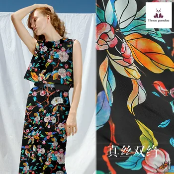 

Natural mulberry silk crepe de chine fabric cloth per meter 14mm 112 cm wide drape printed clothing dress fabric alibaba express