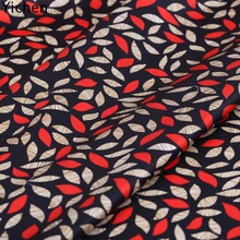 leaf print Fabric 93% natural silk& 7% spandex Printing Elastic Satin Real Cloth Natural Clothing Cheongsam Dress