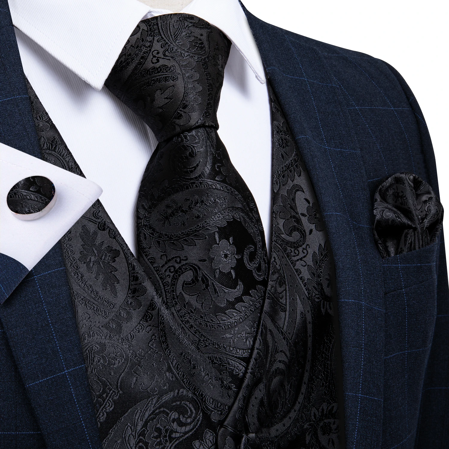 DiBanGu-Chaleco de seda de 100% para hombre, corbatas de bolsillo cuadradas, conjunto de gemelos para traje, MJTZ-109 de esmoquin