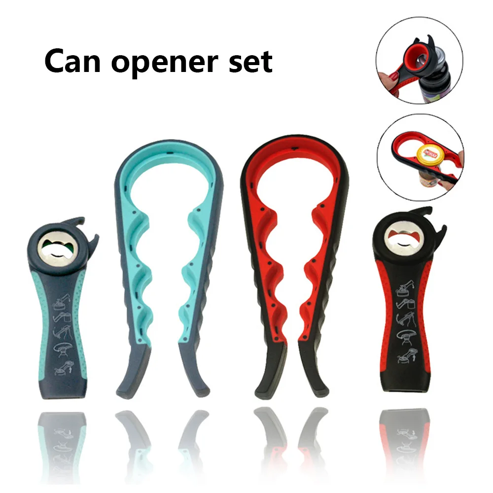 2Pcs/Set 4 In 1 Lid Screw Jam Bottle Opener Kitchen Suppliles Can Opener Manual Non-Slip Twist Cap Bottle Launcher Opener