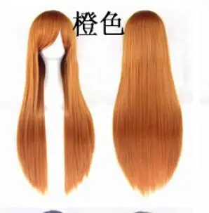 80 см длинный парик для косплея термостойкие синтетические волосы Аниме вечерние парики 26 цветов красочные - Цвет: Оранжевый