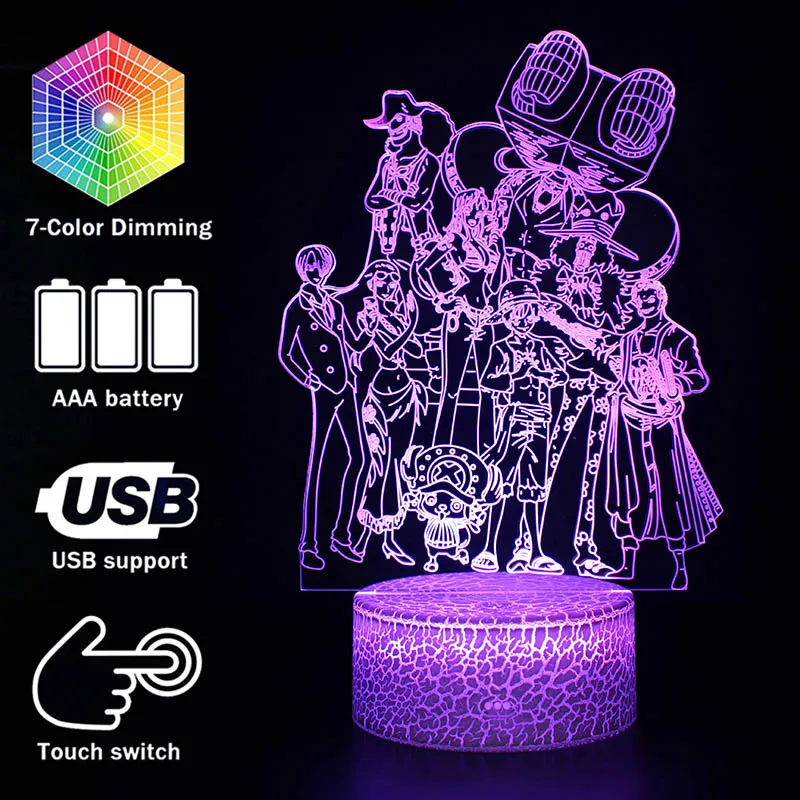 Novelty Lighting One Piece Anime 3D illusion LED Lamp Luffy Zoro Model Night LightsKids Room Decoration Creative Christmas Gifts