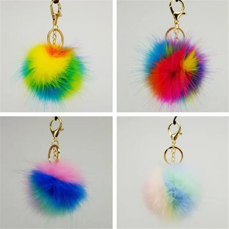 Gold Color Trinket Keychain Pompons Keychains Faux Rabbit Fur Keychain ...