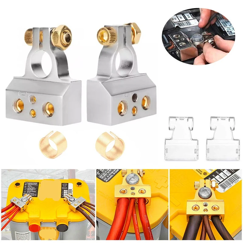 

2Pcs Car Battery Terminal Connectors 0/2/4/8/10 Gauge Positive Negative Auto Car Marine Battery Terminal Connectors Shims