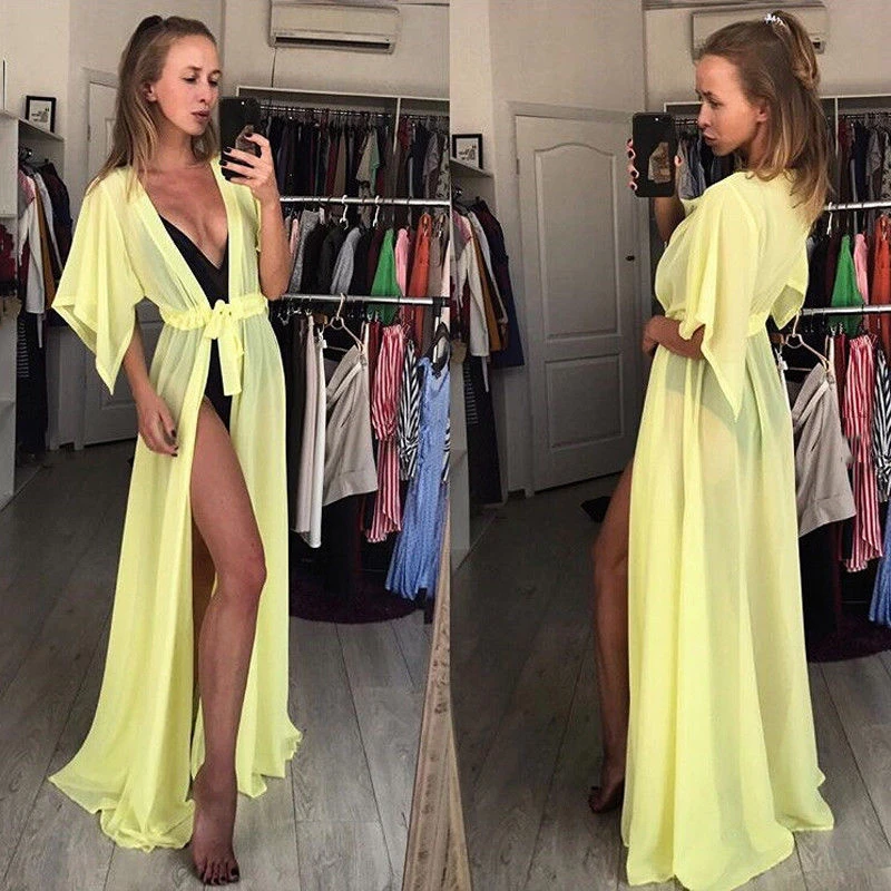 Sexy Women Bikini Cover Up Swimwear Bathing Suit Summer Beach Dress Perspective Swimsuit Kimono Cardigan Beachwear Wrap Robe long beach dresses Cover-Ups