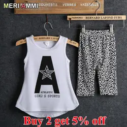 MERI AMMI/детский комплект одежды для девочек, топ без рукавов со звездами + леопардовые штаны с вырезами для девочек от 2 до 9 лет