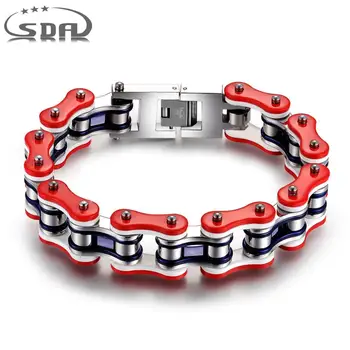 

Fashion Stainless Steel Bike Bracelet Men Biker Bicycle Motorcycle Chain Bracelets Bangles Blue red Jewelry YM091