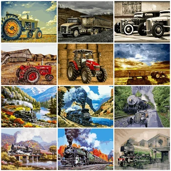 

HUACAN Painting By Numbers Train Landscape Drawing On Canvas HandPainted Art Picture Kits DIY Gift Home Decoration