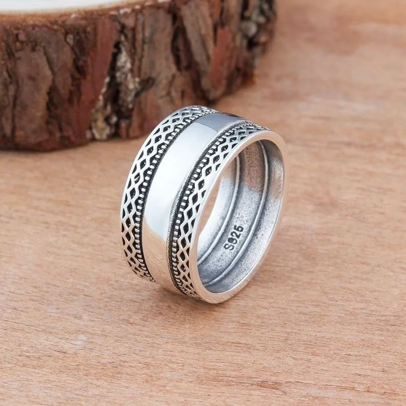 Vintage Sterling Silver Double Laces Wave Ring for Women's Wedding Party Viking Jewelry Ring Size 5-12
