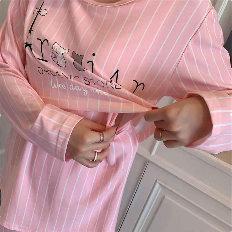 Breastfeeding Maternity Women Nightgown Spring Long Sleeve Top+Pant 2pcs Nursing Pajama For Pregnancy Women Sleepwear B0021 Cotton Pajama Set Breastfeeding Nightgown Maternity Nightgown Set
