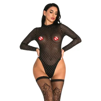 

Wontive Black Lace High Collar Long Sleeve Lingerie for Women Erotic Lingerie Sexy Clothes Babydoll Erotic Transparent Body Suit