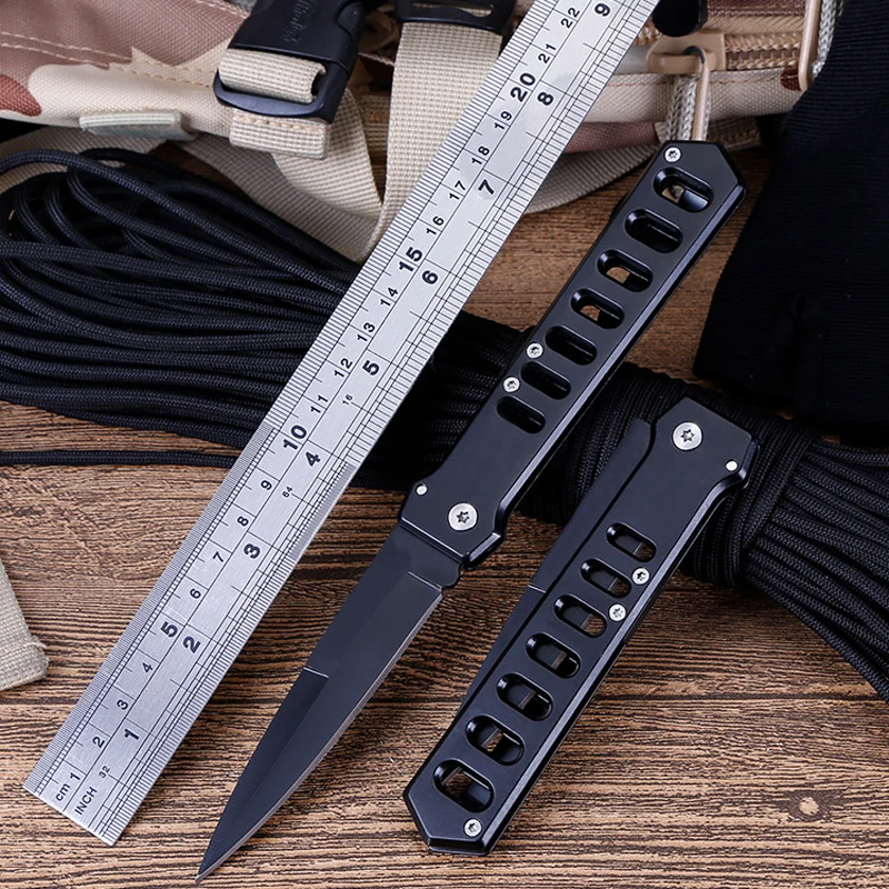 

Black Folding Knife Steel Aluminum Handle Tactical Pocket Knives Hunting Combat Multi Tool for Outdoor Survival Camping and EDC