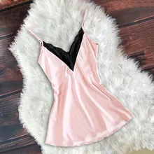 Пижама женская одежда для сна пижама Новая женская кружевная атласная Шелковая пижама с v-образным вырезом нижнее белье пижамы Ночная рубашка Нижнее белье пижама женска