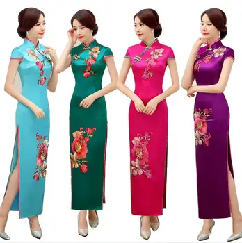 

Old Shanghai Plus Size Party Long Cheongsam Traditional Chinese Qipao Robe Oriental Womens Evening Dress
