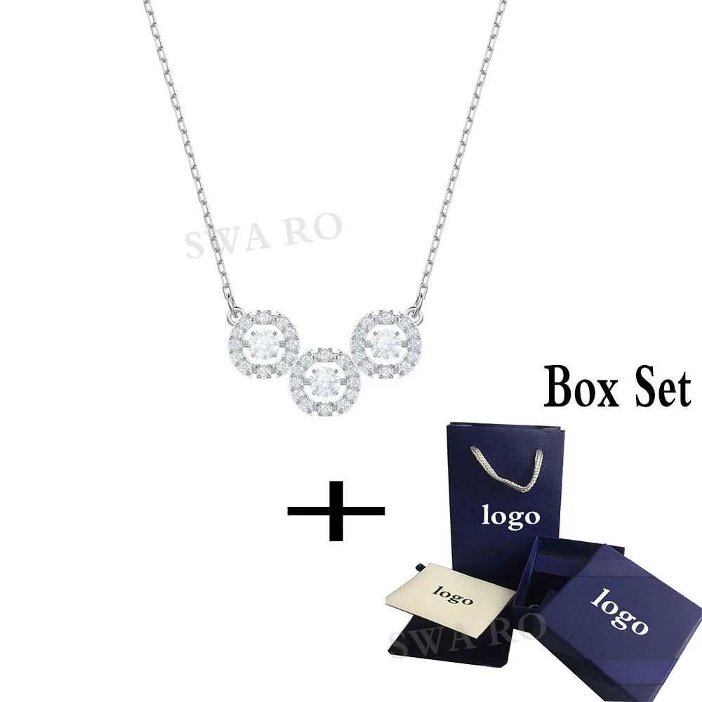 SWA Fashion New SPARKLING DANCE TRILOGY Necklace White Gold Romantic Joker Leap Round Ornamental Crystal Female Necklace