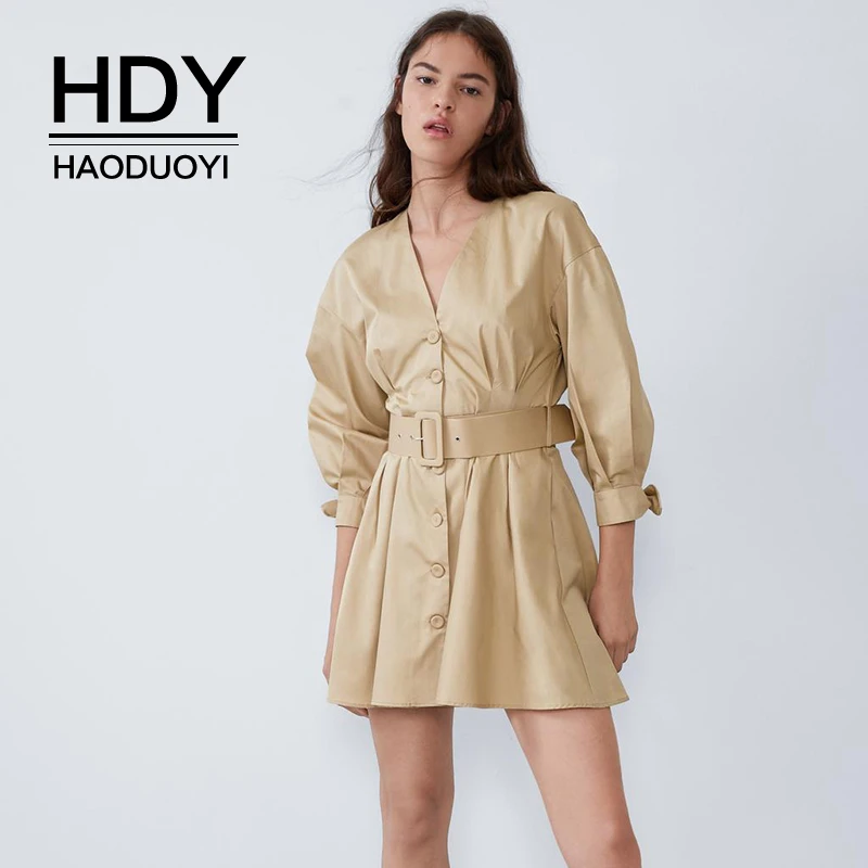 HDY Haoduoyi 2020 Новая мода весна усадочная Талия свободное хаки простое однотонное