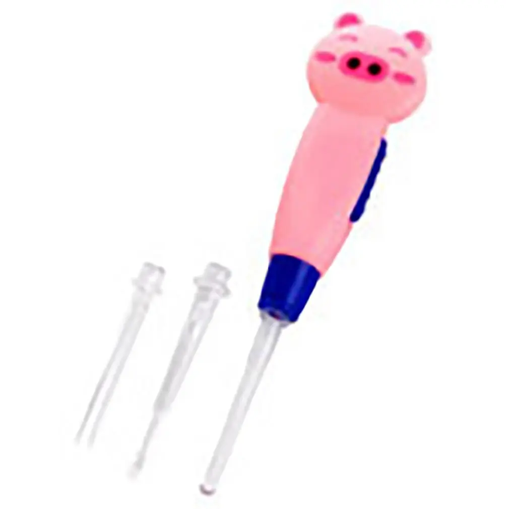 pink pig LED Lighting Ear Spoon Cleaning Cute Cartoon Animal Detachable Earwax Remover Tool Safety Cleaner Spoon for Kids - Цвет: pink pig