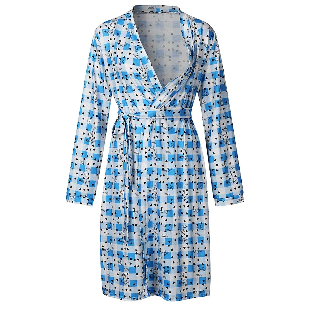 Sky Blue Одежда для беременных размера плюс, мягкая ночная рубашка с длинным рукавом и v-образным вырезом для кормящих, ночная рубашка, мягкая женская одежда, ночная рубашка для беременных - Цвет: Sky Blue