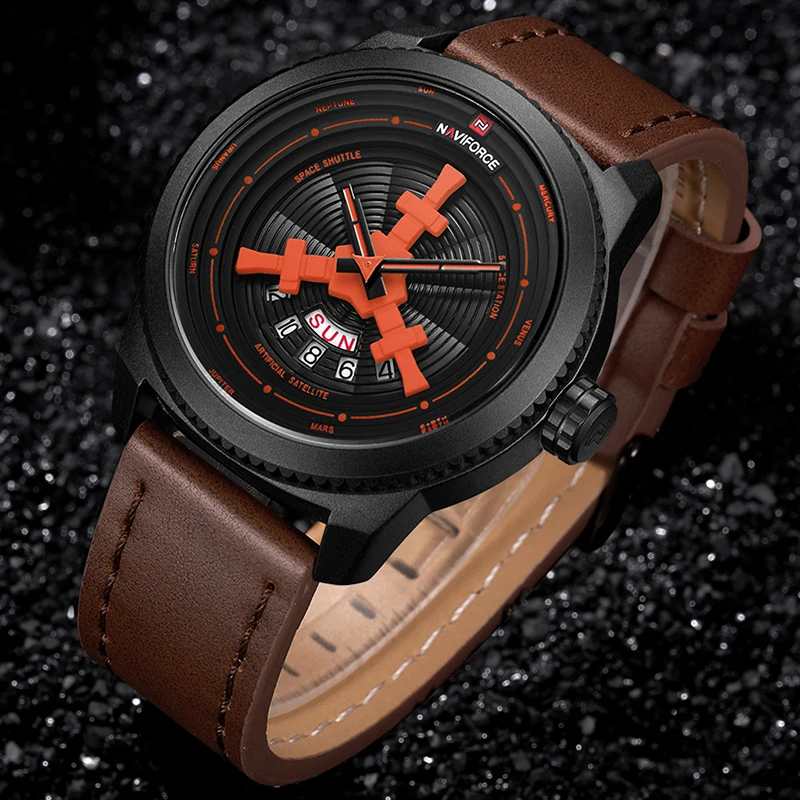 Большая распродажа мужские модные часы NAVIFORCE спортивные кожаные Наручные