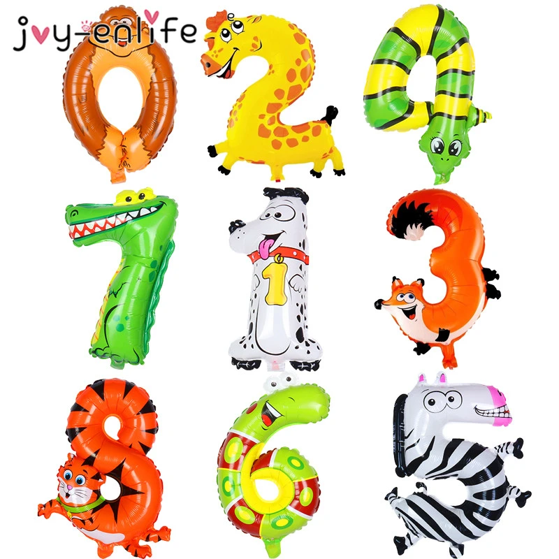 Globos de aluminio con dibujos de animales, decoración de cumpleaños con  números de 0 9, jungla, Safari, fiesta de cumpleaños, Baby Shower|Globos y  accesorios| - AliExpress