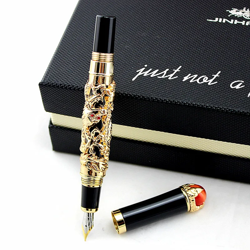 Luxo em Relevo Jinhao Dragão Jogar Verde Grânulo Caneta Fonte 18kgp Médio Nib Presente Coleção Canetas Rei 8 verde grânulo caneta fonte 18kgp médio nib presente coleção canetas