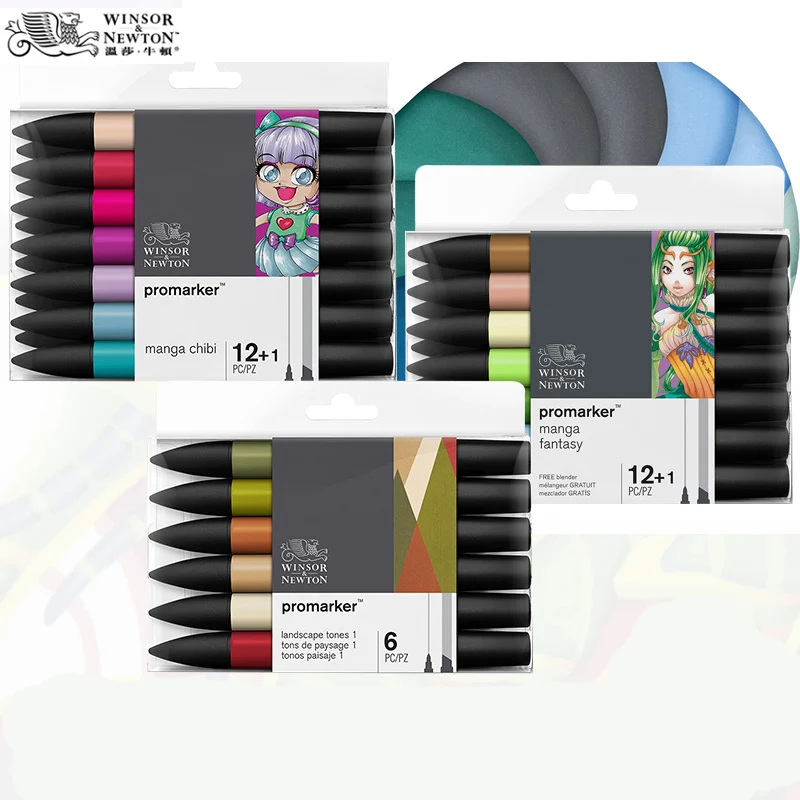 WINSOR & NEWTON Promarker 6/12/24/48/96 Colors Set Twin/ Double Tip Alcohol Based Marker Pens Design Pro Marker Artists