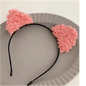 Dark pink Модные женские ободки для волос с ушками животных из овечьей шерсти женские ободки женские аксессуары для волос - Цвет: Dark pink