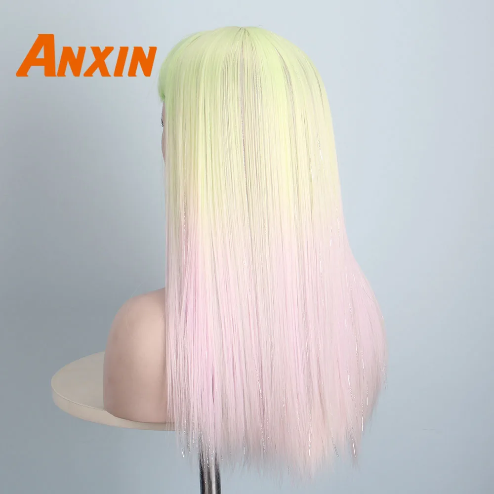 Anxin длинный прямой парик красочный с челкой Женский Косплей Аниме косплей