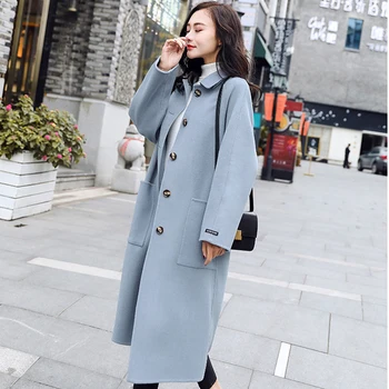 

Ailegogo New Autumn Women Loose Fit Long Turn Down Collar Single Breasted Coat Casual OL Style Female Yellow Outwear