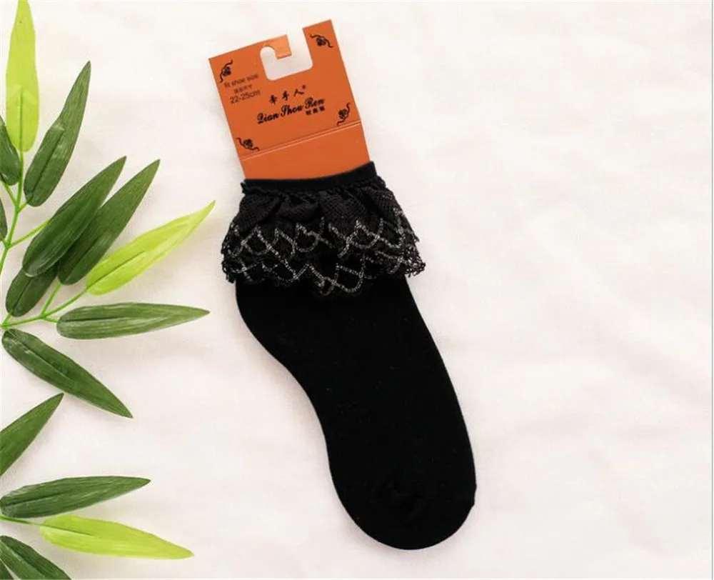 black Японские кружевные женские короткие носки в стиле Лолиты B435 - Цвет: black