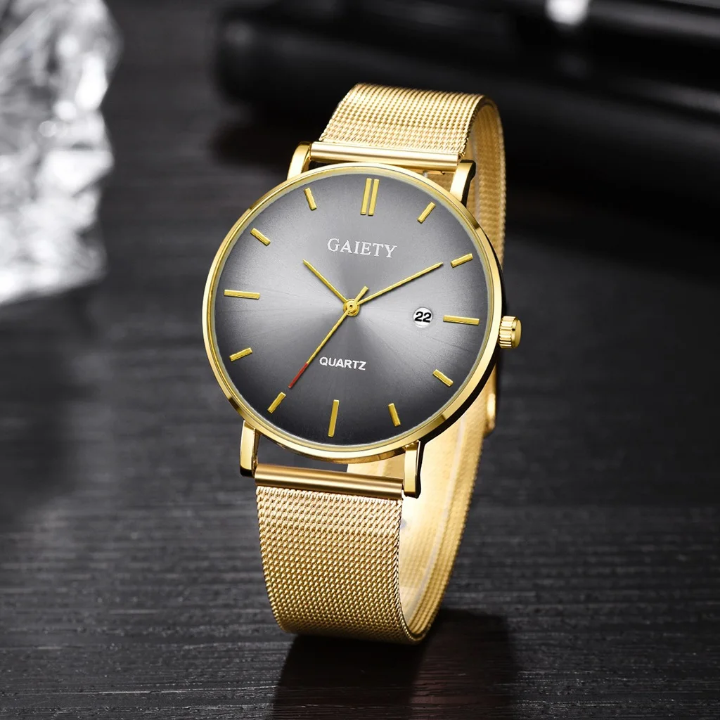 

GAIETY Business Men's Watch More Cool Gradient Color Dial Pointer Male Clock Calendar Alloy Mesh Strap Quartz Relogio Masculino