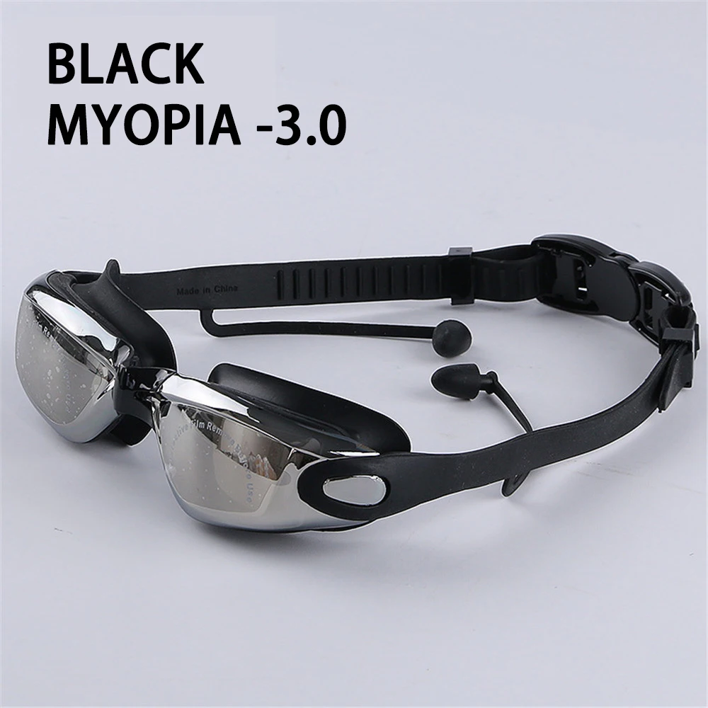 Black Myopia 300 Профессиональные плавательные очки для близорукости, Силиконовые противотуманные УФ очки для плавания с ушной затычкой для мужчин и женщин, диоптрийные спортивные очки - Цвет: Black Myopia 300