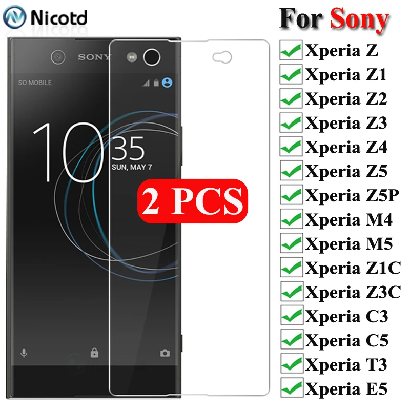 

2PCS Tempered Glass For Sony Xperia Z Z1 Z2 Z3 Z4 Z5 Premium Screen Protector For Sony Xperia Z1 Z3 Z5 Compact C3 C5 M2 L1 L2 L3