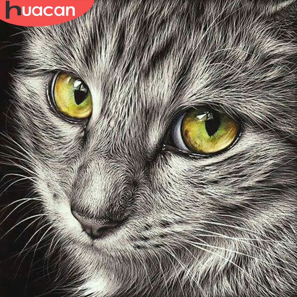 HUACAN Full Square Diamond Embroidery 5D Cat DIY Round Art Painting Animal Mosaic Home Decoration | Дом и сад
