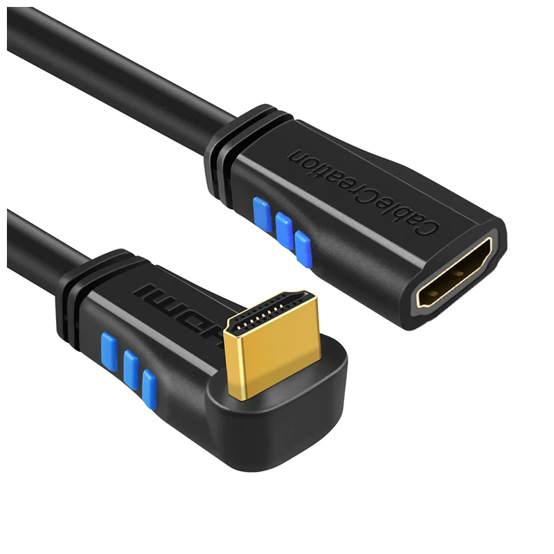 HDMI 2.0 Extension Cable, Down Angle 90 Degree Down 4K(60Hz) HDMI 2.0 Male to Female Cable, 3D Video, Ethernet, Audio, Black