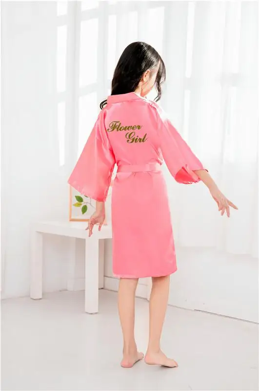 Короткий Свадебный халат с буквенным принтом для девочек; ночная рубашка; детская ночная рубашка; мягкая домашняя одежда; детское кимоно - Цвет: Light red