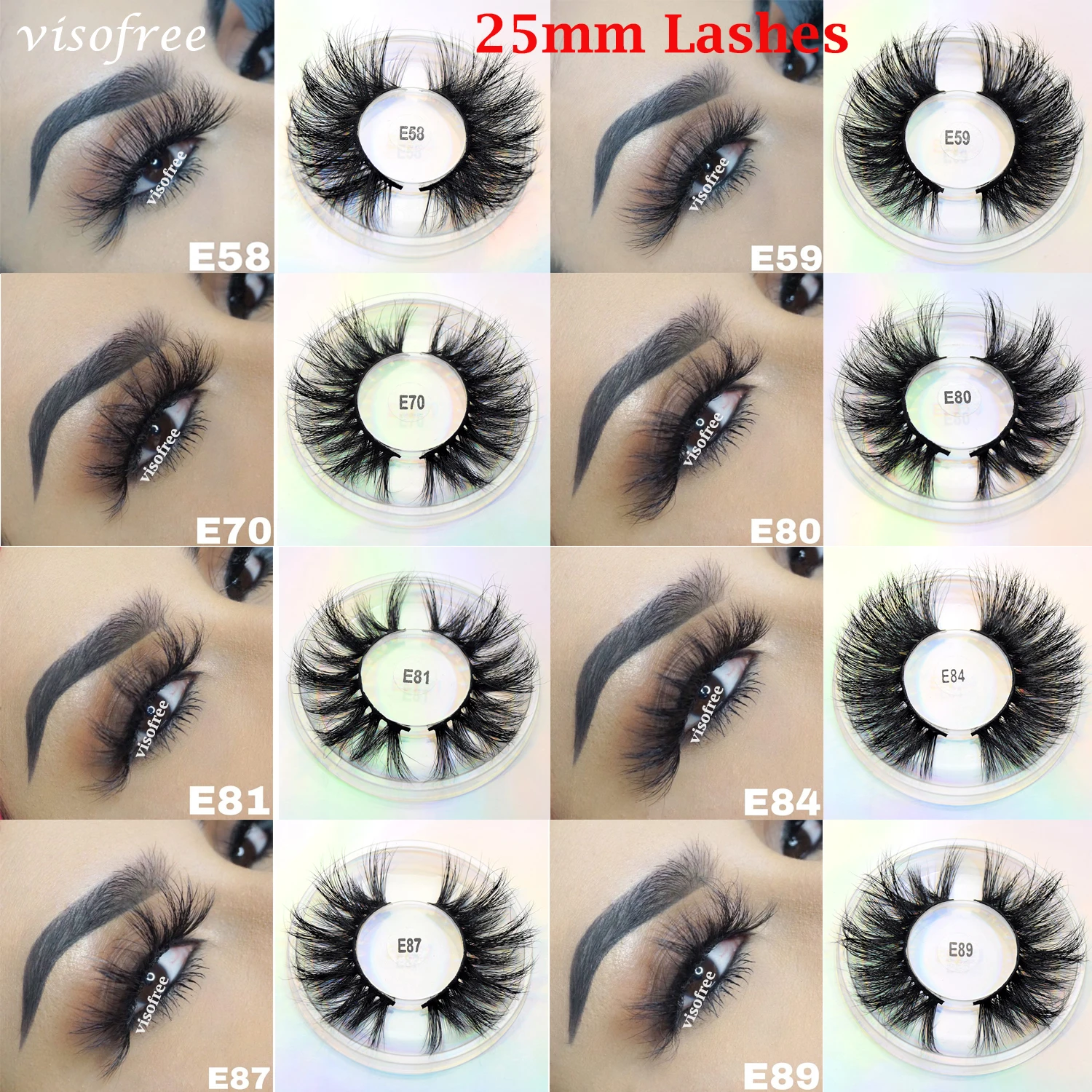

Visofree 25 mm Lashes mink eyelashes Fluffy Soft Wispy Volume Natural long Cross False Eyelashes Eye Lashes Reusable Eyelashes