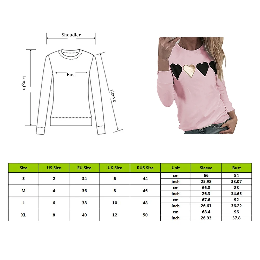 LASPERAL Fashion Women's Casual Sweatshirt Womens Long Sleeve Heart Print Hoodie Sweatshirt Jumper Hooded Pullover Tops