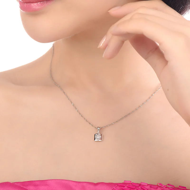 Твердые 18K золото натуральный 0.06ct алмаз кулон ожерелье для женщин- DHL