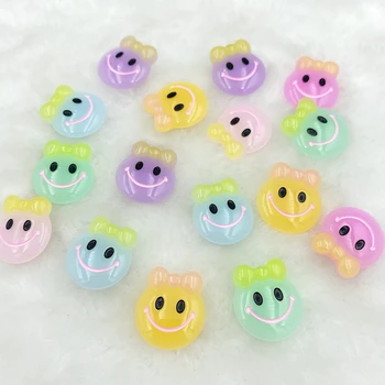 

10 pcs new resin Mixed with a bright smile with a bow flat back Cabochon Scrapbook Kawaii DIY Embellishments Accessories D11A