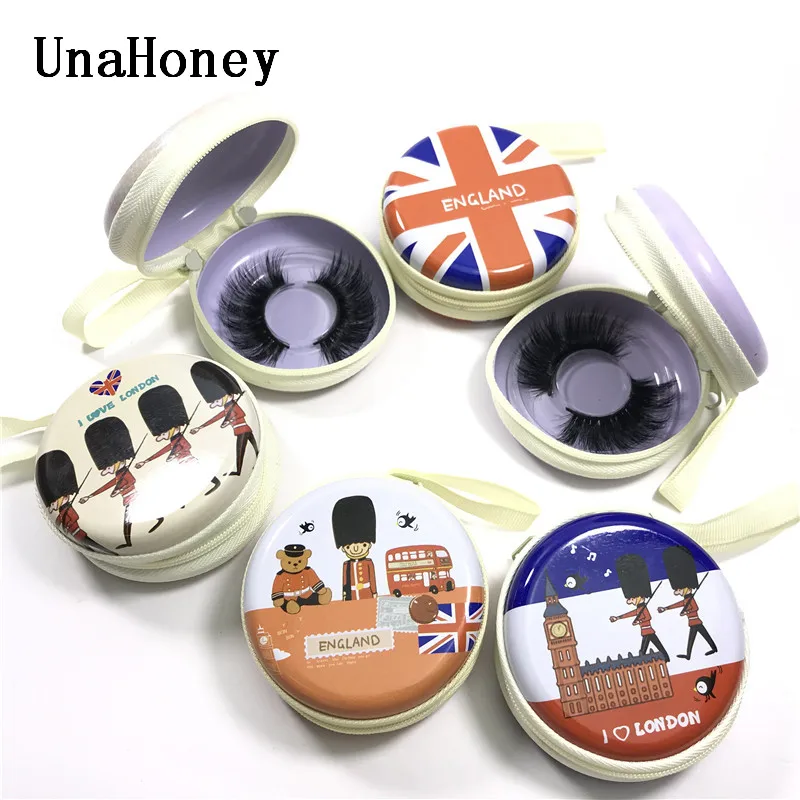 

New design 3D mink eyelash packaging case Various styles round tin box empty eyelash case 3d Mink eyelashes makeup free logo