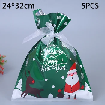 

5pcs Christmas Sacks Drawstring Wrap Storages Stocking Packing W/ribbon