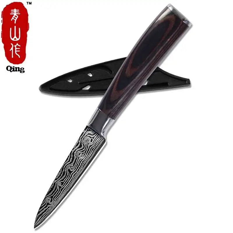 Qing, набор кухонных ножей из нержавеющей стали, японский нож шеф-повара, стальной нож с узором, кухонный нож Santoku Chef - Цвет: 3.5 paring knife