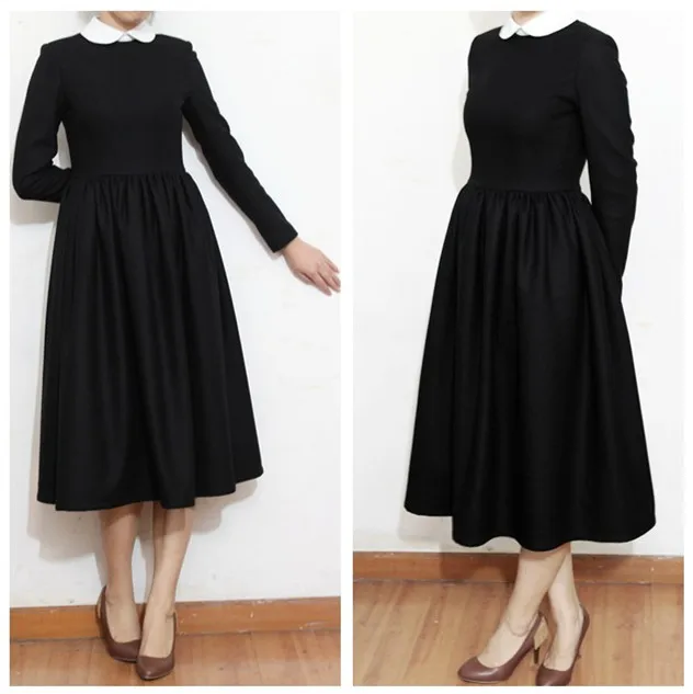

2018 vintage ladies raglan sleeve one-piece wool winter and autumn long sleeve formal evening gown mother of the bride dresses
