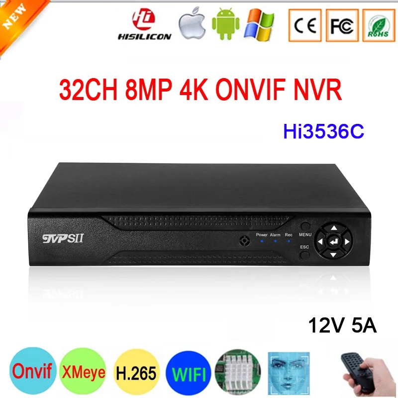 12V 5A Hi3536C vmeyesuper de vigilancia de Video Recorder Detección de cara H.265 + 8MP 4K 32CH 32 canales Max 14TB SATA Onvif CCTV NVR DVR