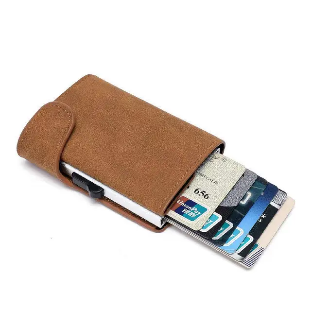 Rfid Smart Wallet ID Credit Card Holder Leather Ultra thin Business Men Cardbag Automatic Pop up