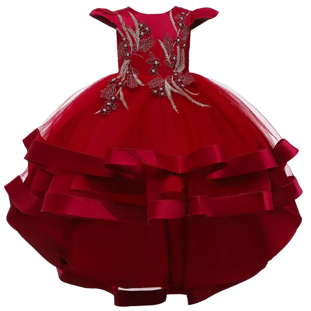 Платье для девочек; рождественское детское вечернее платье; костюм для девочек; Детские платья для девочек; платье принцессы; свадебное платье с цветочным узором для девочек - Цвет: wine red