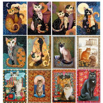 

Cat Cartoon Diamond Painting Abstract Animals Diamond Embroidery Posters Mosaic Wall Art Mural Home Decoration Diamond Posters