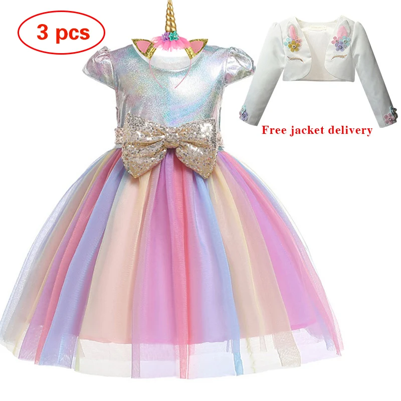 New Elsa Unicorn Dress for Girls Embroidery Ball Gown Baby Girl Princess Birthday Dresses for Party Costumes Children Clothing